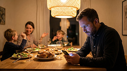 Vater ohen Freizeit gefangen in Mails und News